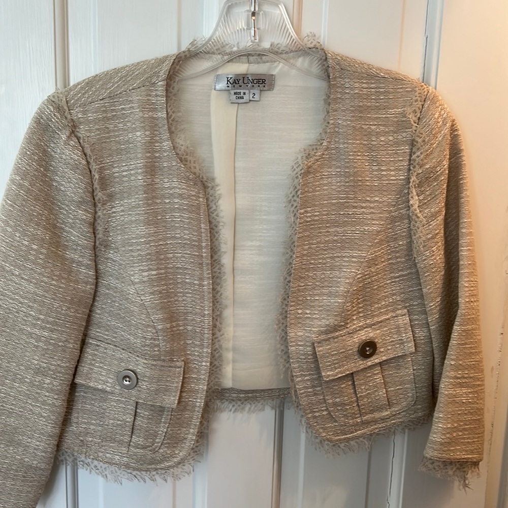 Kay Unger cotton/silk Shrug/Bolero, almost new, size 2, cream